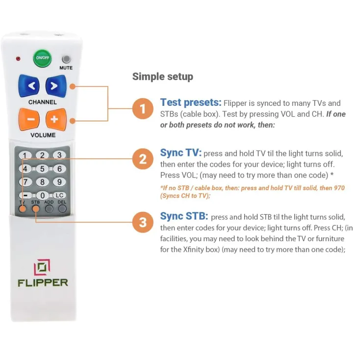 Flippér Big Button Remote for Seniors, Elderly - Universal TV - Set Favorite Channels - Learning - Supports IR Devices