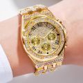 Men's Golden Rhinestone Decor Watch Fashion Men's Quartz Artificial Diamond Watch, Ideal choice for Gifts. 
