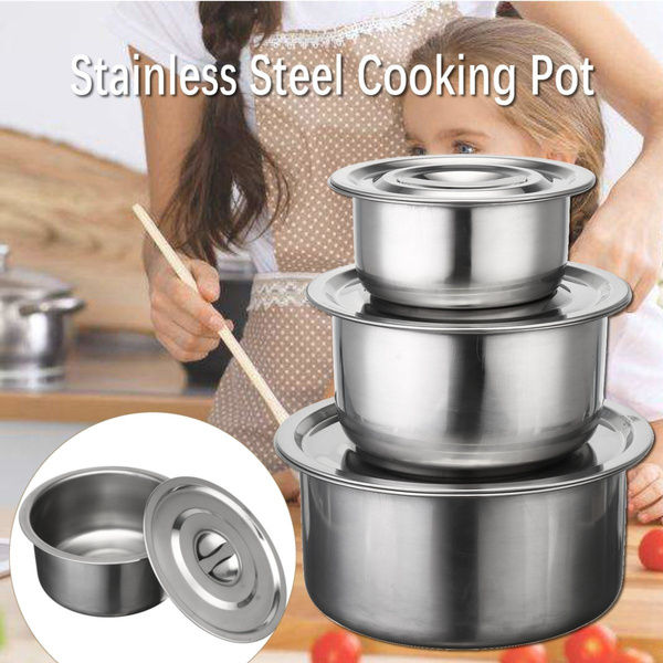 Stock Pots Set with Lids Cooking Stainless Steel Kitchenware Pot 3pcs 250 ml, 500 ml & 700 ml of Milk