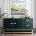 Modern Green Sideboard Buffet Table: Elegant Cabinet with 3 Doors, 1 Drawer, and Gold Frame Accent. 