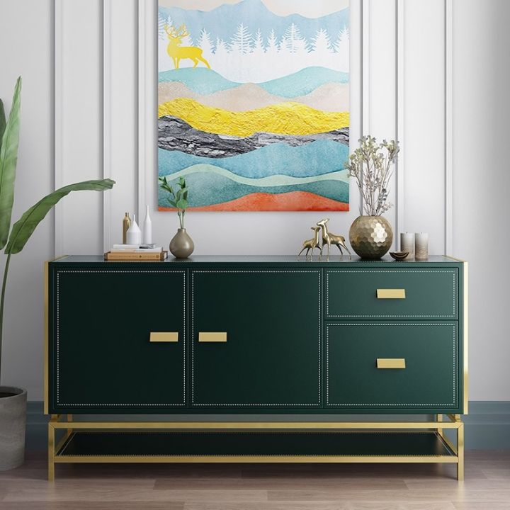 Modern Green Sideboard Buffet Table: Elegant Cabinet with 3 Doors, 1 Drawer, and Gold Frame Accent