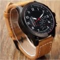 Luxury Military Watch for Men with Brown Leather Strap and Black Dial. 