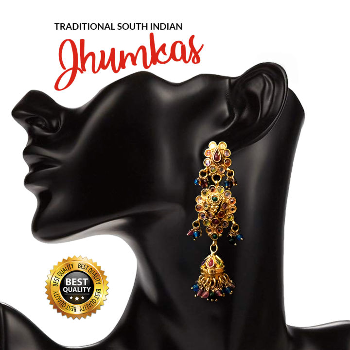 Gorgeous South Indian Style Gold Jhumka Pair