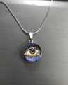 Vintage Blue Eye stone Eye Locket Pendant Chain Necklace. 