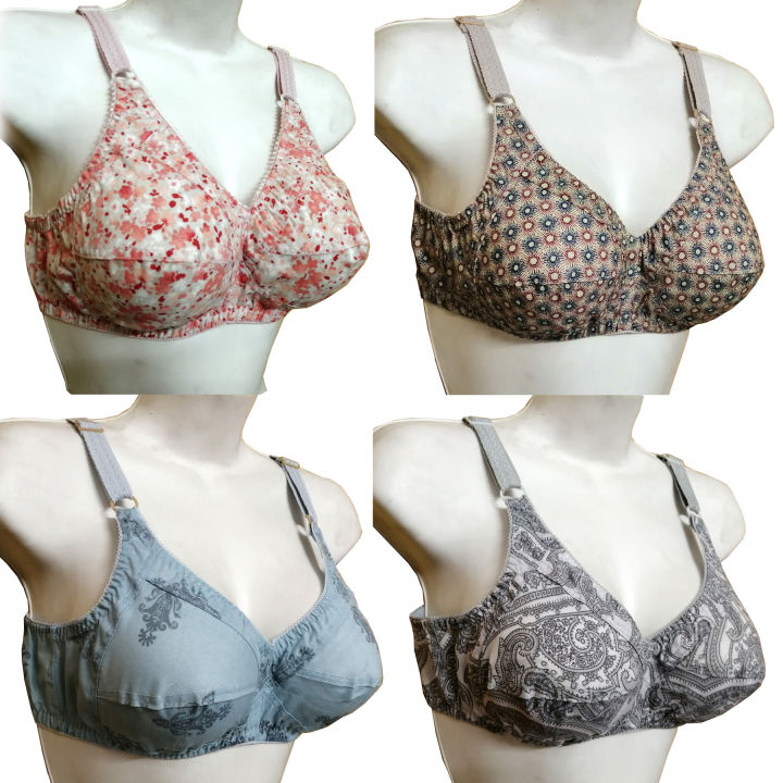 Pack of 4 Printed Bras for Women Cotton Bra for Ladies in Random Colors Fits B-Cup Wireless Bra for Girls Printed Bra Undergarments - Bilal Online