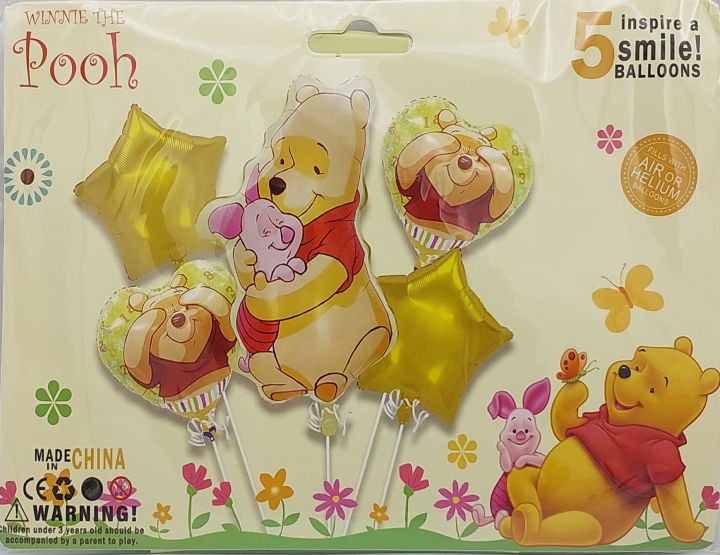 WINNIE THE POOH THEME FOIL BALLOON SET ( PACK OF 5 FOIL BALLOONS )
