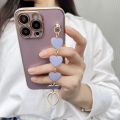 FELMYST Casing Case For Infinix Tecno Pova 3 Luxury Plating Cute Love Heart Wrist Chain Bracelet Girl Mobile Phone Case Women Lanyard Electroplated Casing Candy Full Cover Camera Protect Bumper Back Softcase Cover. 