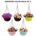 Pack of 5  Multicolor Plastic Flower Hanging Planter/Beautiful Round Gamla Pot/Flower Hanging Pot for Garden Balcony (Multicolor. 