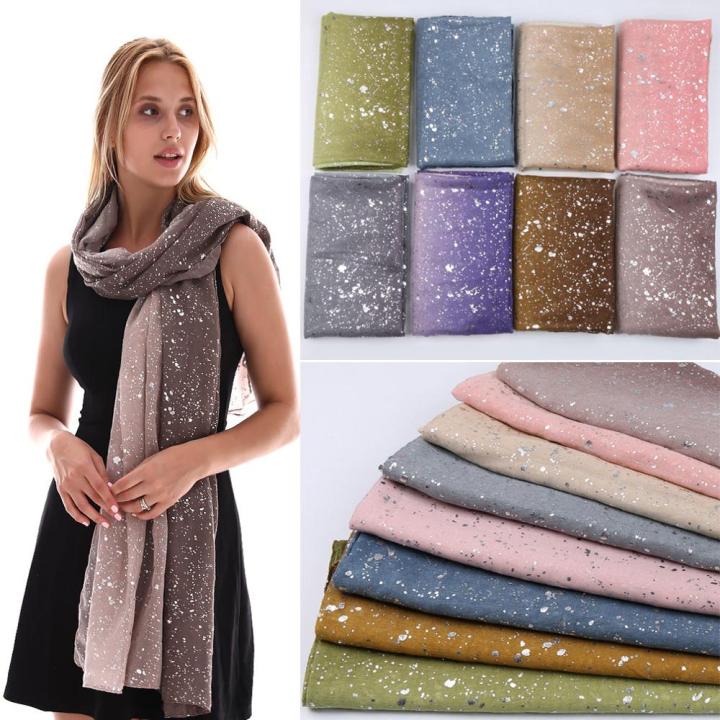 Plain Silver Shimmer Hijab Glitter Cotton Scarf Women Muslim Hijab Ombre Scarves Gradient Long Shawl Wrap Turban Stoles 180X90CM