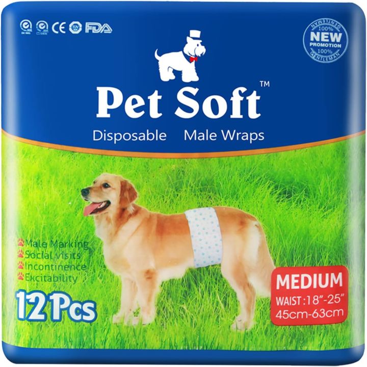 Pet Soft Disposable Male Dog Wraps - Dog Diapers for Male Dogs, Puppy Diapers 12pcs Medium