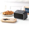 Elegant Porcelain Butter Dish with Knife, Large Ceramic Butter Dish with Lid and Natural Oak Wood Cover for Kitchen Decor and Accessories for Kitchen Gift, White. 
