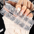 12 Grids Mini Shape Rhinestones White Nail Gems Glass Diamonds Stones Nail Art Accessories. 