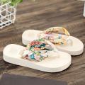 2022 Summer Floral Printing Slippers Women Bohemian Satin Strap Platform Wedge Flip Flops Outdoor Thick Bottom Beach Shoes. 