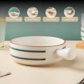 Random Color, Swirl Round Ceramic Serving Bowl with Handle, Soup Bowl, Salad Bowl, Bowl for Snacks, Microwave Safe, Dishwasher Safe (8.2 inch, 500 ml). 