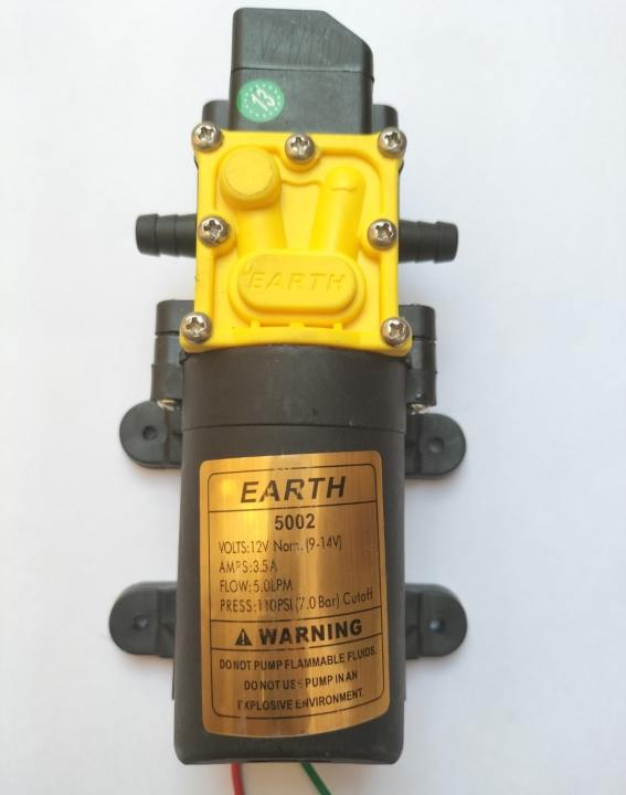 12V DC 5L/min Large Flow Rate Agricultural Electric Solar and Battery Operated Water Pump High Pressure Diaphragm Pump for Water Sprayer Car Wash Earth 5002
