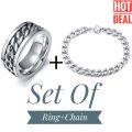 Set Of Spinner Ring and Chain Haend Bracelet Gold/Silver Color For Boys and Men. 