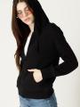 Black Zipper Pull Over Hoodie For Women. 