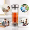 Techmanistan 500ml Double Wall Glass Tumbler, Coffee Tumbler, Hot & Cold Coffee Cup With Strainer & Lid, Double Layer Transparent Tumbler Drinking Cup Bottle. 