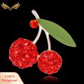 Women's Gorgeous Cute Red Rhinestone Cherry Leaf Fruit Brooch Pin Accessory. 