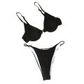 Women Swimwear Spaghetti Straps Simple Pure Color Swimsuit. 