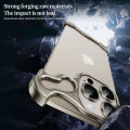 Shaped Metal Corner Pads Case for iPhone 15 Pro Max 14 13 12 Camera Lens Protector Bezel-Less Anti-drop Protective Cover. 