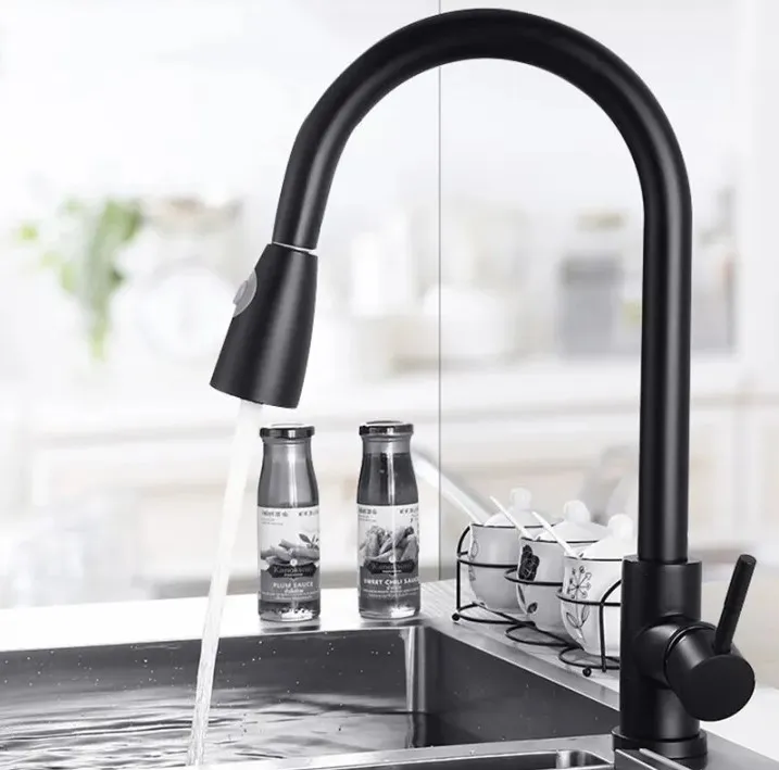 New Black Kitchen Faucet – 3-Way Mixer Tap with 360° Pull-Out Sprayer ...