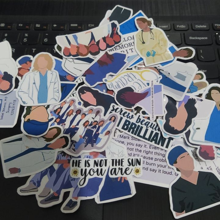 25/50pcs GREY'S ANATOMY sticker pack based on tv series funny sitcom cool cute aesthetic doctor medical medicine ideal for journals guitar skateboards laptops