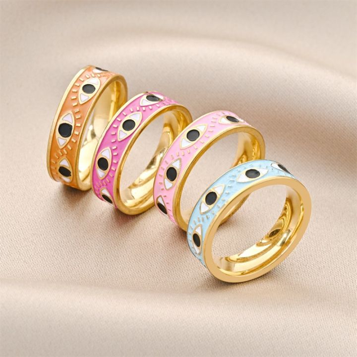 SSR031 Ladies 6mm Turkish Evil Eye Ring for Women Men Cute Gold Plated Rings Trendy Dainty Finger Jewelry Gifts