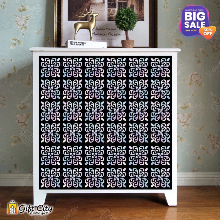 Gift%20City%20Presents%20Flower%20Silver%20Foil%20Tile%20Stickers%20Multiple%20Quantity%20-%2012x12%20cm%20Pattern%20Design%20Wall%20Decorative%20Bathroom,%20Kitchen%20Sticker%20Wall%20Wallpaper%20Border%20Decoration%20-%20Image%204