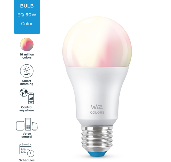 Wiz WiFi Color Smart LED Bulb- 9W (Eq. 60W) E27- Pack of 4- 16 million colors- Voice control with Google Assistant, Alexa or Siri shortcuts