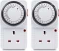 HBN 24 Hour Programmable Mechanical Timer Plug Switch, Energy Saving UK Plug-in Indoor Timer Socket for Lights, Lamp and Home Appliances (13A/3120W, 2 Pack). 
