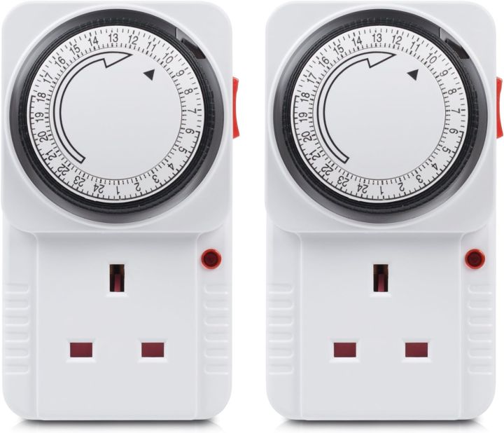 HBN 24 Hour Programmable Mechanical Timer Plug Switch, Energy Saving UK Plug-in Indoor Timer Socket for Lights, Lamp and Home Appliances (13A/3120W, 2 Pack)