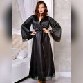 Bridal Black Silk Long Gown Nighty, Sexy Sleepwear for Women, Elegant Night Dress. 