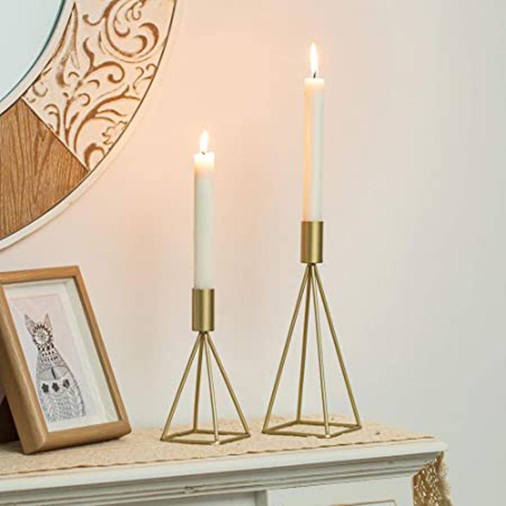 Geometric Wire Taper Candle Holders Candlestick Holder Set of 2, Modern Minimalist Decorative Centerpiece for Fireplace Mantel Coffee Tabletop Counter, Gold/Black Finish Customized by ZMT Traders