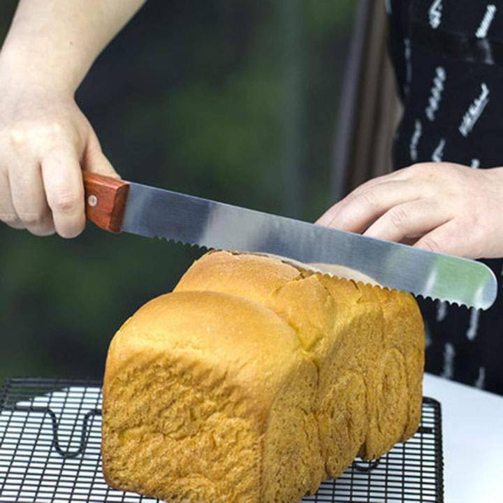 Cake Cheese and Bread Knife Slicer Stainless Steel Serrated with Solid Wood Handle Slicing, Lightweight Kitchen Expert