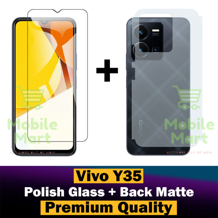 2 in 1 Vivo Y35 Tempered Glass Screen Protector And Back Protector Soft Skin Sheet Matte Style