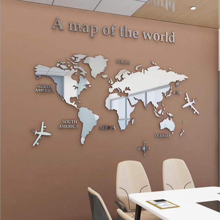 3D Mirror World Map Art Removable Wall Sticker Acrylic Mural Decal Home Decor Fengshi