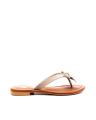 Beige V-strap Slippers with Bow Design & Golden Buckle - US Size. 