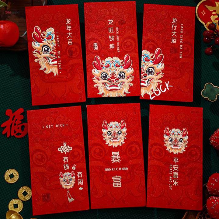 6Pcs Chinese Lunar New Year Red Envelopes Lucky Money for Graduation Wedding