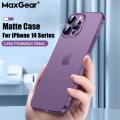 Luxury Ultra Thin Translucent Matte Shockproof Phone Case For iPhone 14 Pro Max Camera Lens Glass Protection Hard Cover [ Transparent / Deep purple]. 