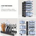 8-Tier Large Capacity Pot & Pan Organizer with Adjustable Lid Holders - Versatile Kitchen Storage Solution for Countertops and Cabinets, Durable Metal Construction. 