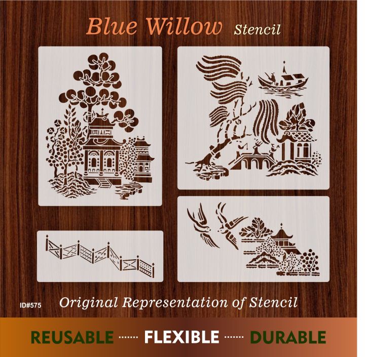 Pack of 4 Blue Willow Stencils Template Wall Scrapbooking Painting Photo Album Decor Embossing Paper Card Craft