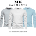 MK Garments - Pack Of 3  Premium Plain Colors Full Sleeves Basic Shirts Casual Wear Trendy Long Sleeve T-Shirts For Men. 