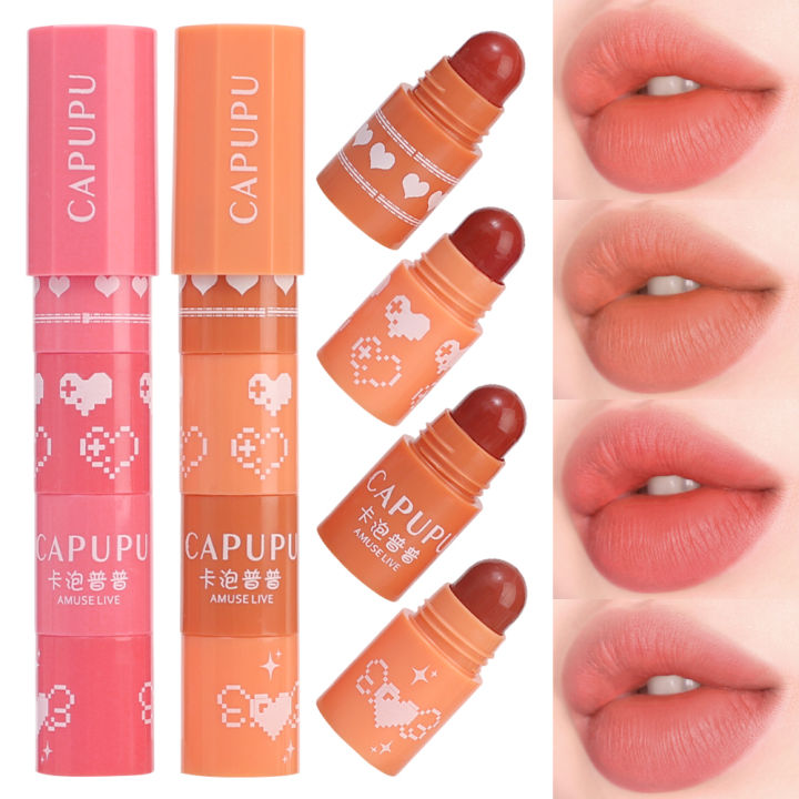 1Pcs 4 in 1 Lipstick Set Velvet Long Lasting Lipstick Woman Matte Peach Red Lip Tint Non-stick Cup Lip Gloss Makeup
