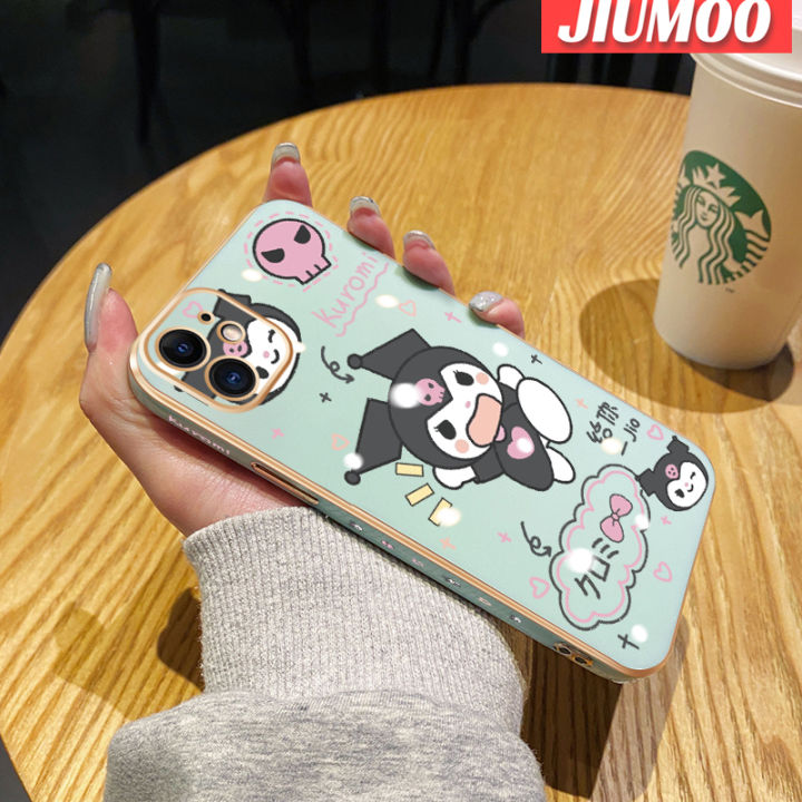 JIUMOO For iPhone 11 11 Pro 11 Pro Max Case Cartoon Cute Kuromi Pattern Soft Luxury Plating Phone Cases Edge Pattern Design Shockproof Shell Full Cover Camera Protection Casing