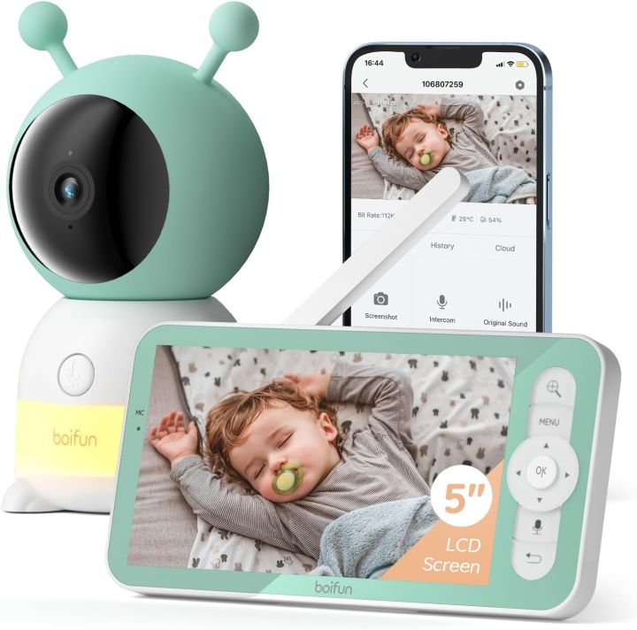 Baby Monitor 2K WiFi Baby Camera Via Screen and App Control, Temper& Humidity Sensor, Night Vision