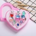 12pcs/Set Cartoon Rings Children'S Rings For Girls Ring Set Finger Rings Jewelry Heart Display Box Kids Toy Gift. 