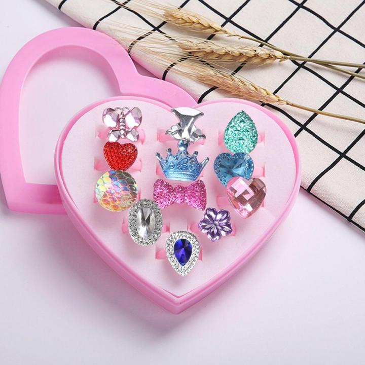 12pcs/Set Cartoon Rings Children'S Rings For Girls Ring Set Finger Rings Jewelry Heart Display Box Kids Toy Gift