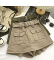 Y2K Women Streetwear Korean Gyaru High Waist Mini Skirt With Belts Short Culotte Big Pocket Grunge A-line Cargo Skirts Clothes. 