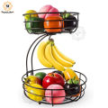 2-Tier Fruit Basket with Banana Holder, Standing Daily Kitchen Modern Fruit Bowl, Practical Fruit Bowl, Vegetable Basket Made of Metal, Black. 